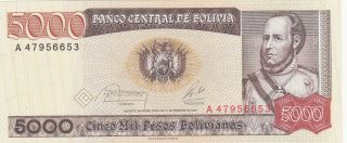 5000 Pesos Unc Banknote From Bolivia 1984 Pick - 168