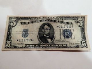1934 D $5 Silver Certificate Star Note Average Circulated