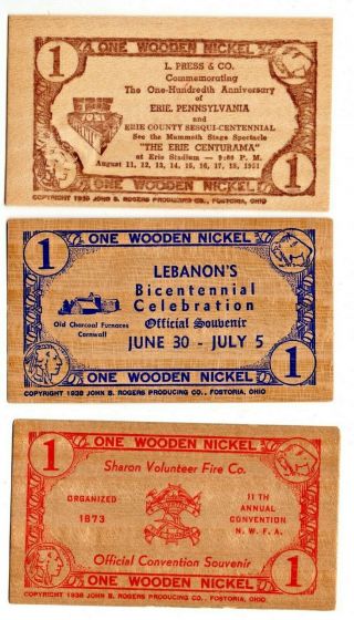 Pennsylvania - Erie Lebanon Sharon Flat Wooden Nickel Token Souvenir Bv $14
