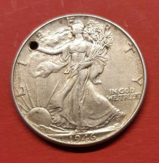 1946 U.  S.  Walking Liberty Silver Half Dollar (holed)