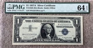 1957 A $1 Silver Certificate Pmg 64 Epq