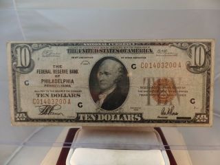 1929 $10 Ten Dollars National Currency,  Federal Reserve Bank Of Philadelphia