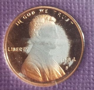 1984 - S U.  S.  Proof set.  ERROR Lincoln Cent is missing some copper plating on zinc 2