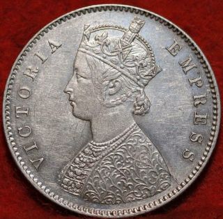 1899 - C India 1/2 Rupee Silver Foreign Coin