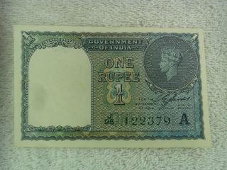 Unc Government Of India 1 One Rupee 1940 George Vi J/95 122379 A