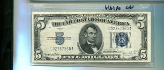1934 D $5 Silver Certificate Currency Note Cu 6161m
