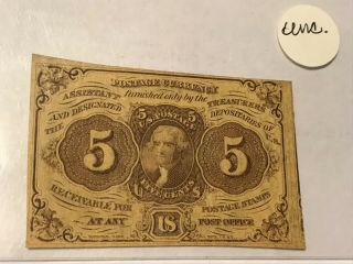 1862 5 Cent Us Postage Currency Bank Note Civil War,  Fractional Currency