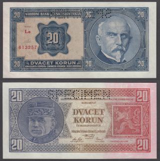 Czechoslovakia 20 Korun 1926 Unc Specimen Banknote P - 21s Prefix Le