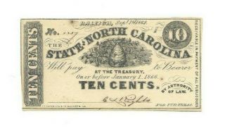 State Of North Carolina 10 - Cent Note,  Issued September 1,  1862