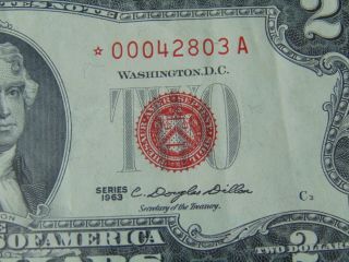 US 1963 Red Seal Star $2 Dollar Bill Low Serial Number 00042803A Crisp 3