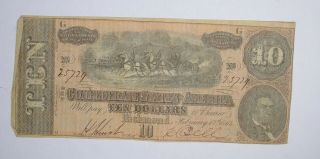 Civil War 1864 $10.  00 Confederate States Horse Blanket Note 686