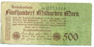 Germany Note 500 Milliarden Mark 26.  10.  1923 Wtm P 127a Avf