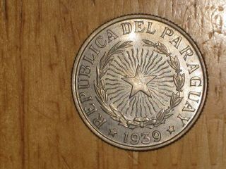 Paraguay 1939 10 Pesos Coin Extremely Fine