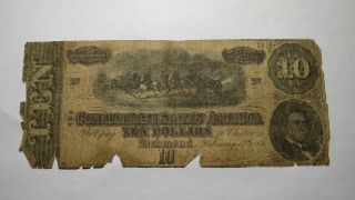 $10 1864 Richmond Virginia Va Confederate Currency Bank Note Bill Rare T68