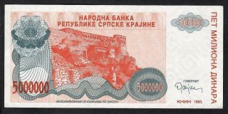 5000000 Dinara From Republic Of Serbian Krajina 1993