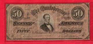 1864 T - 66 $50 Csa Confederate Note