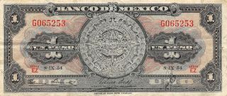 México 1 Peso 8.  4.  1954 Series Ez Prefix G Circulated Banknote