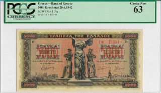 Greece 5000 Drachmai 20.  6.  1942 Pcgs 63