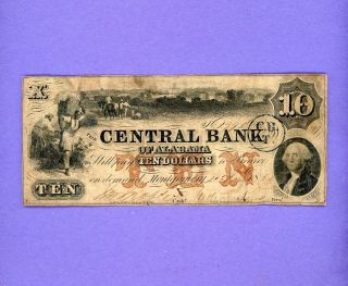 1856 $10 Central Bank Of Alabama,  Montgomery Higher Grade Note