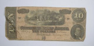 Civil War 1864 $10.  00 Confederate States Horse Blanket Note 685