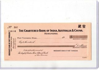 The Chartered Bank Of India,  Australia & China Cheque,  Hong Kong Before 1956