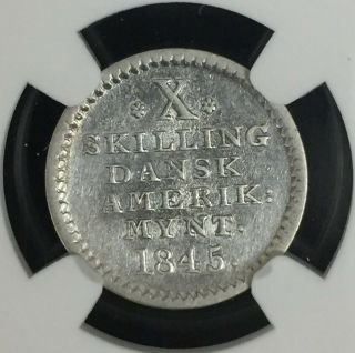 1845 Danish West Indies 10 Skilling Silver Coin Ngc Xf Details Szp711