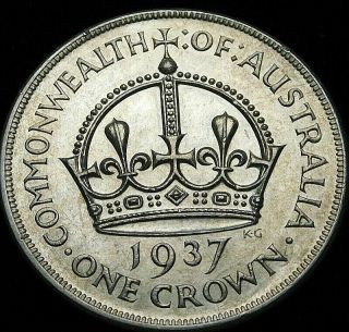 1937 Australia One Crown Silver Almost Uncirculated A39 - 602