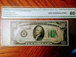 Cga 1934 A $10 Federal Reserve Note