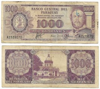 Paraguay Note 1000 Guaranies L.  1952 Villamayor - Acosta P 201a