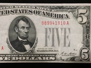 1928 $5 Federal Reserve Note Red Seal Cu/unc