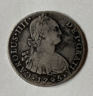 Peru 8 Reales Silver Coin - 1795 Ij Lima Carolus Iiii - Km 97