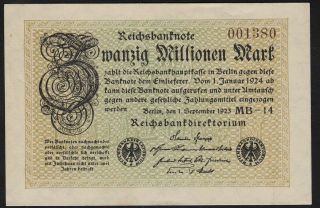 1923 20 Million Mark Germany Vintage Paper Money Banknote Currency P 108e Unc