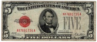 Series 1928 United States $5 Five Dollars Legal Tender Note Red Seal