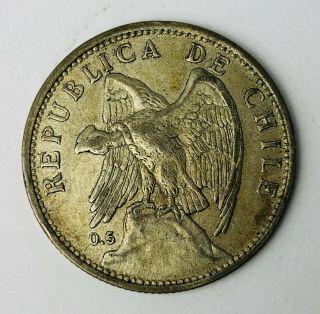 1922 Chile 1 Peso Silver (. 500) Coin Km 171