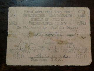 Philippines/culion.  5 Centavos.  1942.  Leper Colony