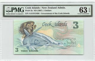 Cook Islands Nd (1987) P - 3a Pmg Choice Unc 63 Epq 3 Dollars