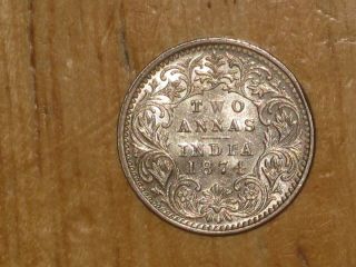 British India 1874 Silver 2 Annas Coin Extremely Fine