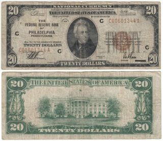 Fr 1870 - C 1929 U.  S.  $20 Federal Reserve National Bank Note Philadelphia Pp F
