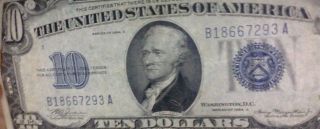 1934 A Usa $10 Washington D.  C Ten Dollar Bill Blue Seal Silver Certificate