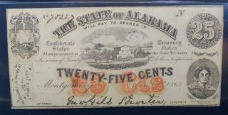 1863 STATE OF ALABAMA 25 CENT TREASURY NOTE,  MONTGOMERY PMG 55 NET (004) 2