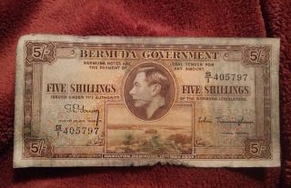 043 1937 5 Five Shillings Bermuda Government Hamilton,  Bermuda Banknote