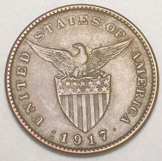 1917 S Philippines One 1 Centavo Wwi Era Coin Vf,
