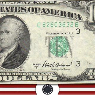 1950 - B $10 Philadelphia Frn Federal Reserve Note Unc Fr 2012 - C C82603632b