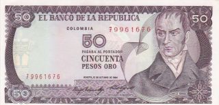 Unc 1984 Colombia 50 Pesos Oro Note,  Pick 425a.