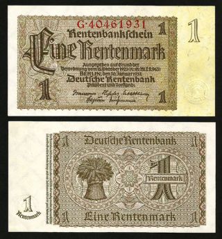 Germany 1 Rentenmark 1937 Aunc / Unc P - 173b With Seal At Right