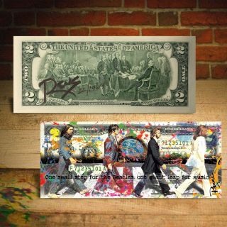 The Beatles Abbey Road Apollo 11 $2 Us Bill - Signed By Rency - Numbered Of 1969