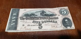 (1864) Five Dollar Confederate States Of America Bill