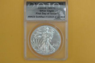 2019 American Silver Eagle Anacs Ms70 First Day Of Issue