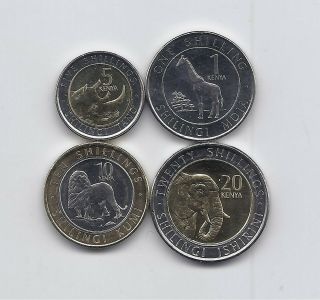 Kenya 2018 Uncirculated 4 Coins Fauna Animals Set 1 5 10 & 20 Shillings