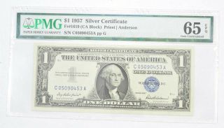 $1 1957 Silver Certificate Pmg 65 Epq Gem,  Fr 1619 (ca Block) 233
